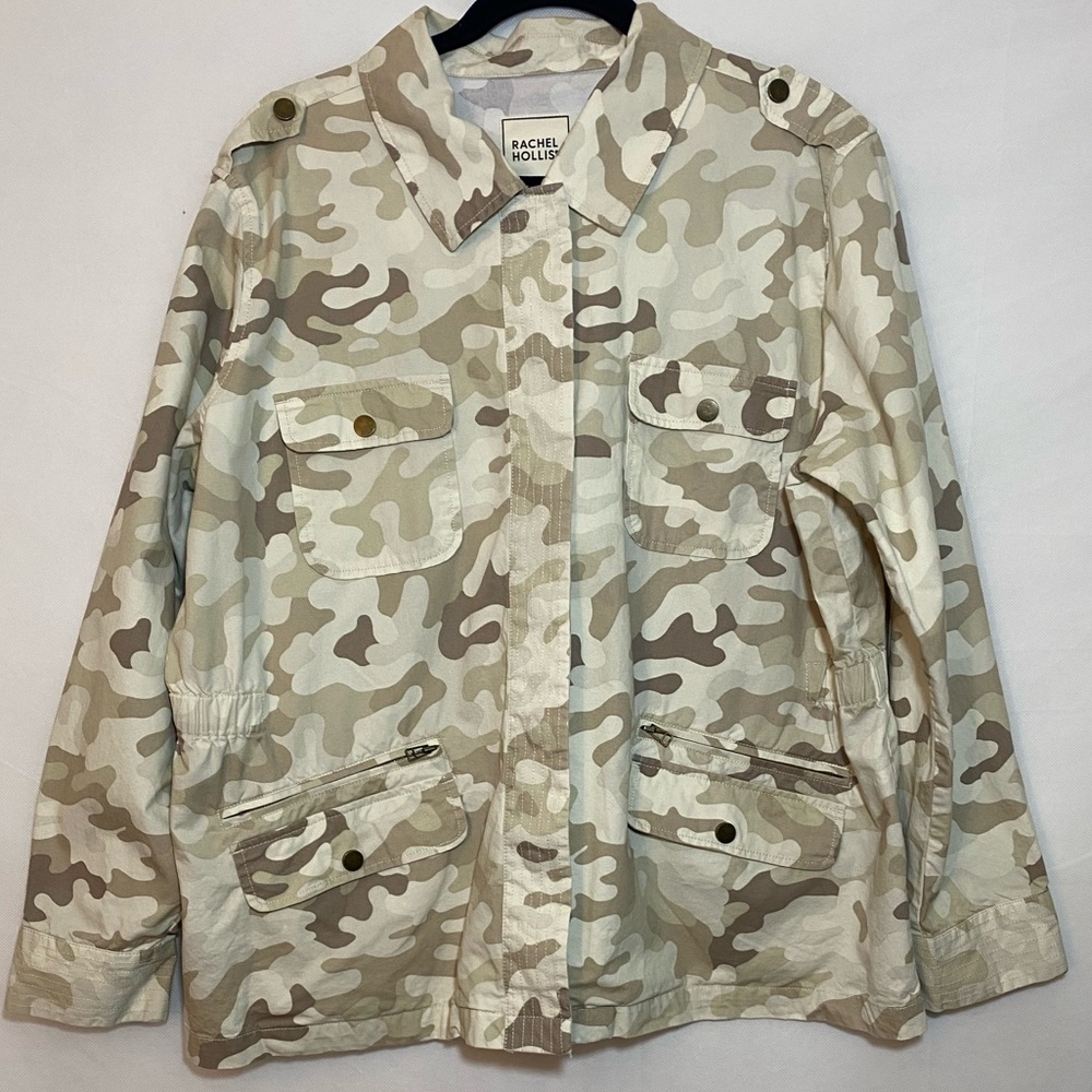 Rachel Hollis Camo Snap Front Long Sleeve Jacket Olive Sage Green Size 1Xcotton
